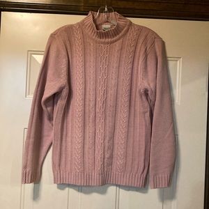 Small Vintage Haband Dusty Pink Mock Turtleneck Cable Sweater